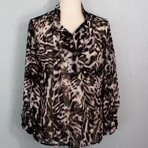 Jennifer Lopez Animal Print Blouse with Built in Scarf/Bow Size S